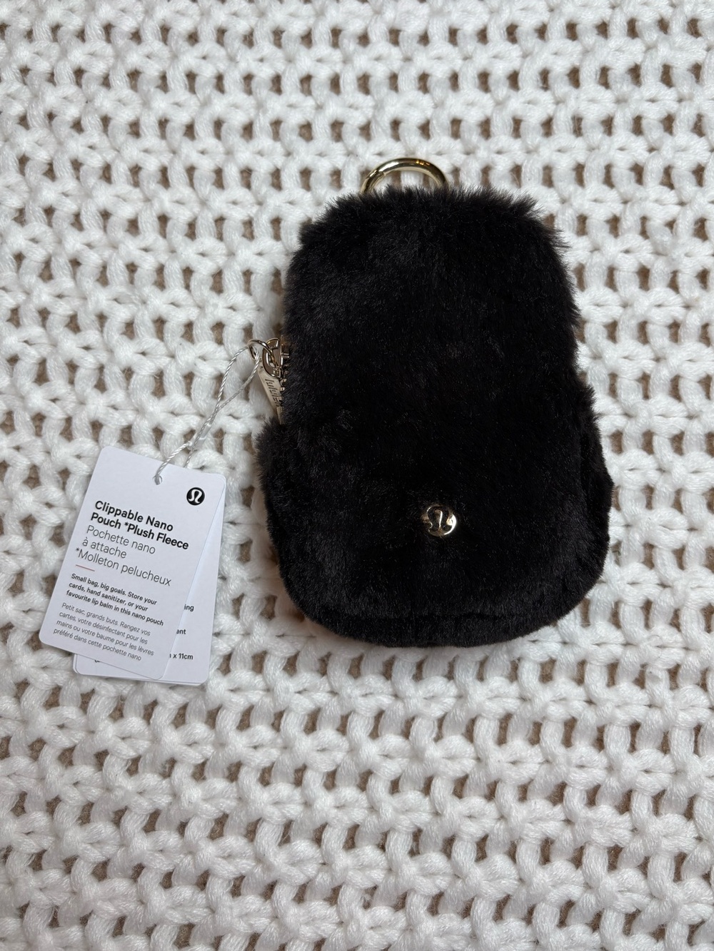 lululemon clippable nano pouch *plush fleece in black/gold